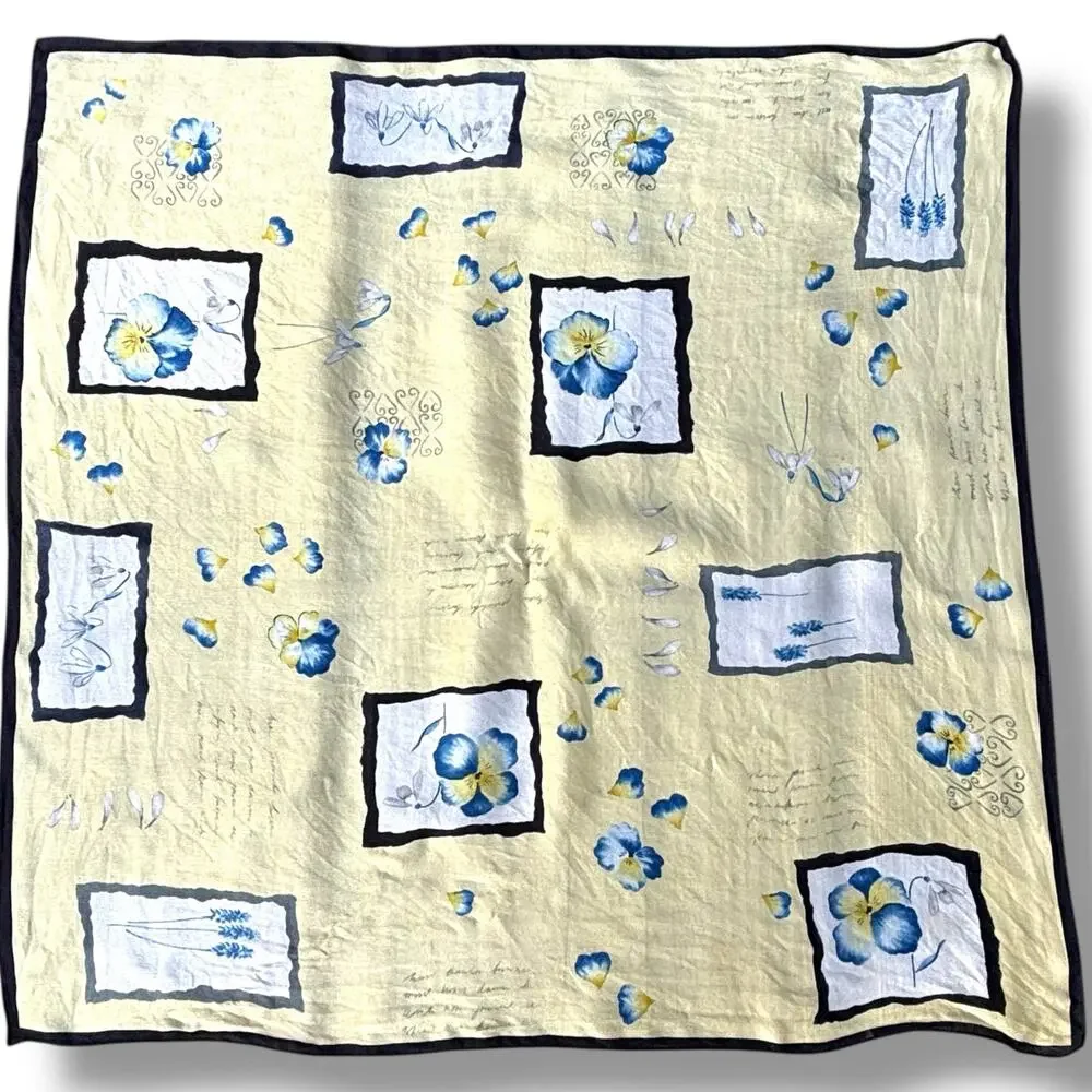 Blue and Yellow Framed Flower Scarf